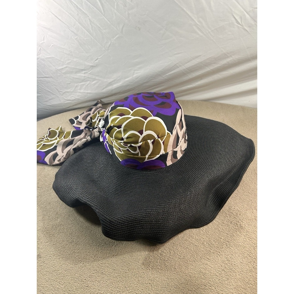 San Diego Hat Co Black Wide Brim Sun Hat Floral Scarf Women O/S Packable Beach